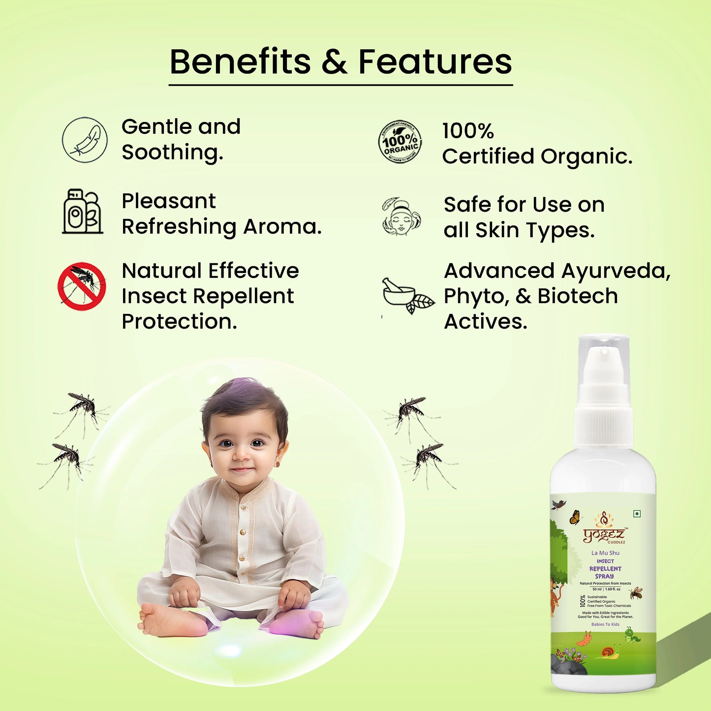 YOGEZ La Mu Shu Insect Repellent Spray for Babies to Kids.