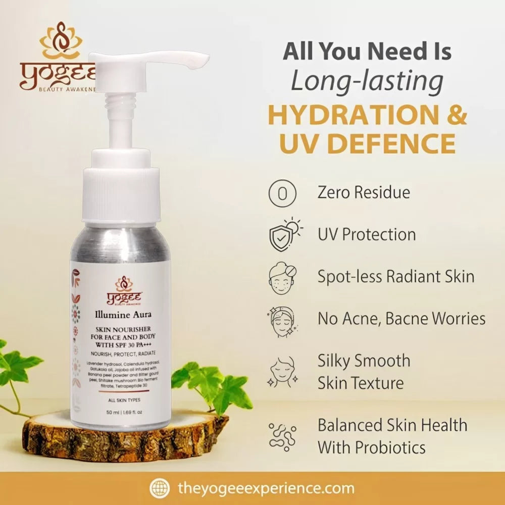 Illumine Aura Skin Nourisher for Face and Body with SPF 30 - YOGEZ