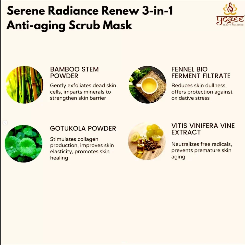 Serene Radiance Renew 3-in-1 Anti-aging Scrub Mask - YOGEZ